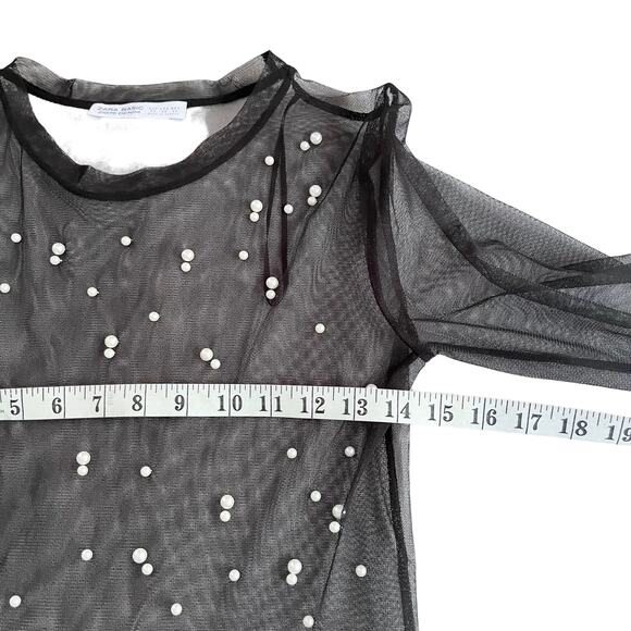 ZARA Black Sheer Pearl Tulle Dress XS – Party, Edgy, Chic - Picture 5 of 7